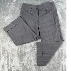 R.Q.T. Petite Women Grey Pinstripe Wide Leg Cuffed Trousers Size 8P Business